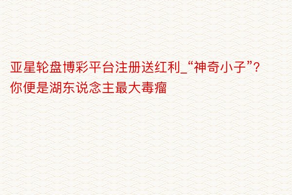 亚星轮盘博彩平台注册送红利_“神奇小子”? 你便是湖东说念主最大毒瘤