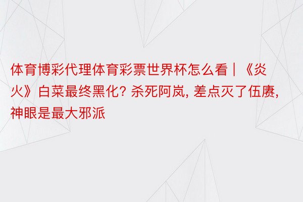 体育博彩代理体育彩票世界杯怎么看 | 《炎火》白菜最终黑化? 杀死阿岚, 差点灭了伍赓, 神眼是最大邪派