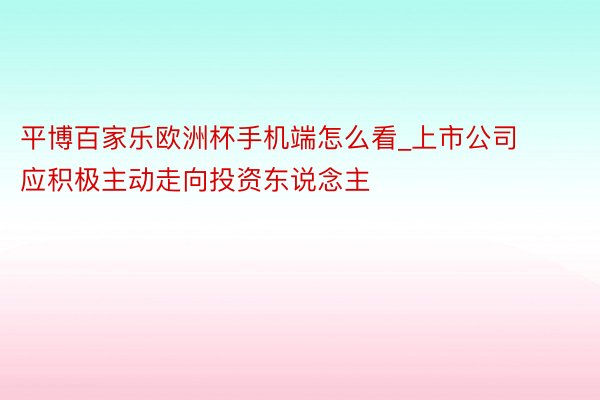 平博百家乐欧洲杯手机端怎么看_上市公司应积极主动走向投资东说念主