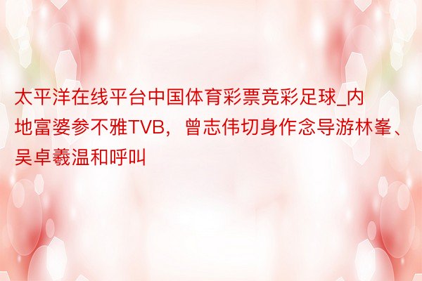 太平洋在线平台中国体育彩票竞彩足球_内地富婆参不雅TVB，曾志伟切身作念导游林峯、吴卓羲温和呼叫