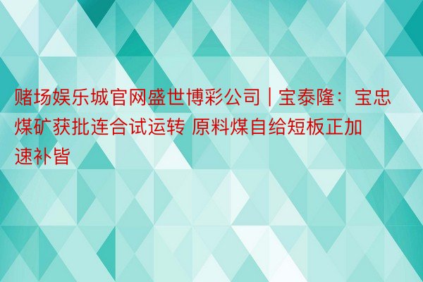 赌场娱乐城官网盛世博彩公司 | 宝泰隆：宝忠煤矿获批连合试运转 原料煤自给短板正加速补皆