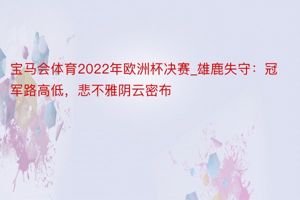 宝马会体育2022年欧洲杯决赛_雄鹿失守：冠军路高低，悲不雅阴云密布