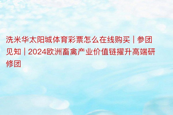 洗米华太阳城体育彩票怎么在线购买 | 参团见知 | 2024欧洲畜禽产业价值链擢升高端研修团