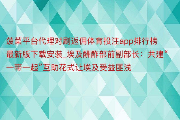 菠菜平台代理对刷返佣体育投注app排行榜最新版下载安装_埃及酬酢部前副部长：共建“一带一起”互助花式让埃及受益匪浅