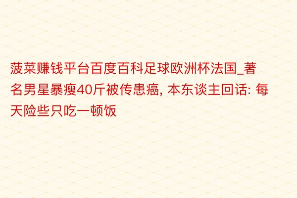 菠菜赚钱平台百度百科足球欧洲杯法国_著名男星暴瘦40斤被传患癌, 本东谈主回话: 每天险些只吃一顿饭